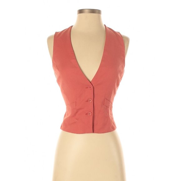 VINTAGE Emporio Armani 80's Coral and Pink Tie-Back Wool Vest Sz 40IT / US 4 - Picture 1 of 11